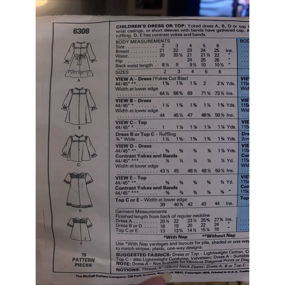 Vintage 1970s McCalls 6308 Sewing Pattern Child Size 5 Dress Top Cut Complete